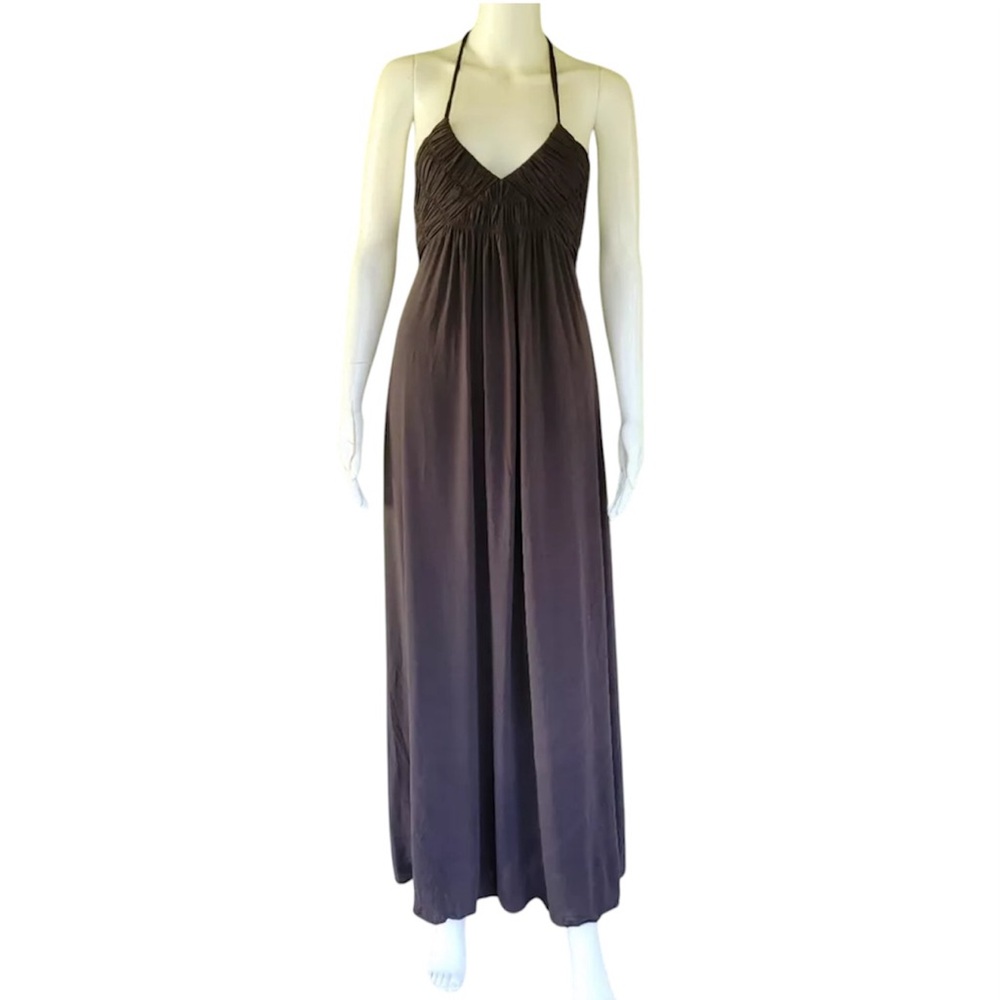 BCBGMaxAzria Brown Maxi Halter Dress Casual